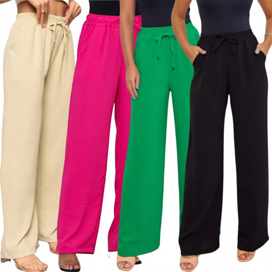 Calça Pantalona Duna Cintura Alta Com Bolso Feminina